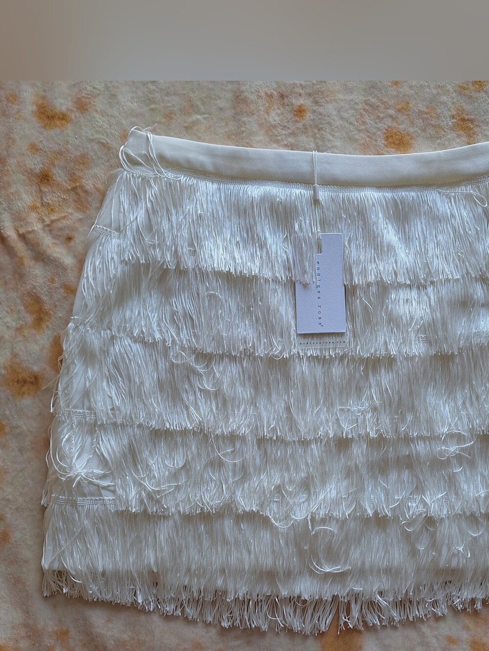 Endless Rose White Tiered Fringe Mini Skirt Large L NWT
